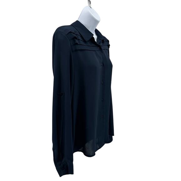 Collective Concepts Blouse Womens M Navy Blue Button Front Long Sleeve Dress Top - Picture 3 of 6